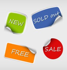 Set of colored stickers with bent corner