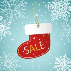 Christmas sock sale tag on a snowy background N2