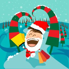 Cute Character Santa is shopping