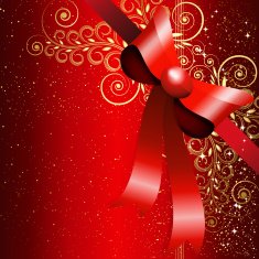 Red gift bow with floral curl Vector N2