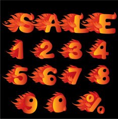 Flaming Numbers percent symbol and word SALE