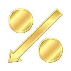 Percentage sign with gold coins