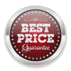 Red best price badge with silver border