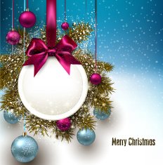 Christmas gift card with ribbon and baubles Vector