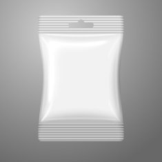 Blank white plastic sachet with hanging hole on the cash N2