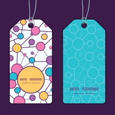 Vector molecular structure vertical round frame pattern tags set