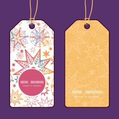 Vector textured christmas stars vertical round frame pattern tags set