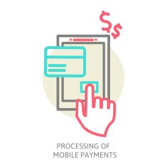 line design illustration in modern stylish processing of mobile payments