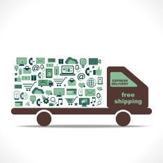 shipping vechile design with shopping icon