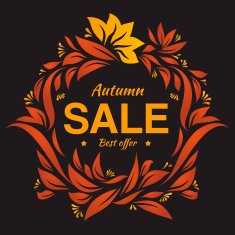 Hand drawing autumn floral label at dark backrop