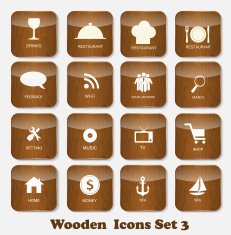 Wooden Application Icons Set Vector Illustration
