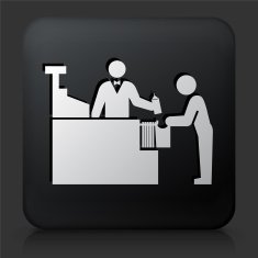 Black Square Button with Cashier and Customer N2