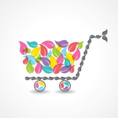 shopping cart with group of colorful leaf