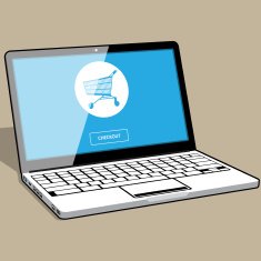 Light-blue online shopping on a Laptop