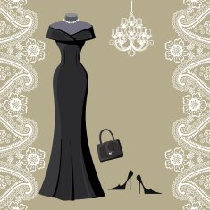 Black party dress with chandelier and paisley border N2
