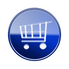 shopping cart icon glossy blue isolated on white background