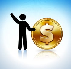 Stick Figure Pushing Holding Dollar Coin