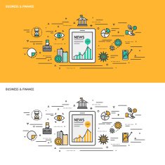 Thin line flat design concept banners for Business and Finance