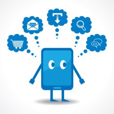 Thinking concept with tablet stock vector N2