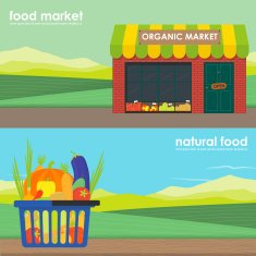 Shopping basket full of healthy organic banner set