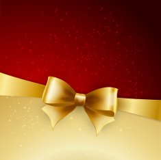 golden bow on red background Vector illustration