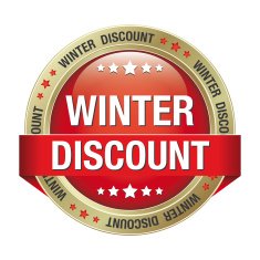 winter discount red gold button