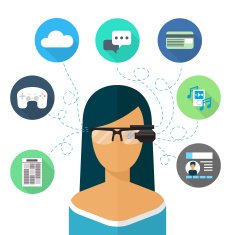 Woman wearing glasses augmented reality Flat icon