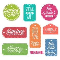 Set of spring stickers labels coupons Spring discounts promotions offers