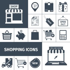 Shopping black white icons set