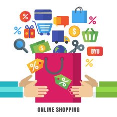 Abstract vector background Hands with shopping bag and flat icons