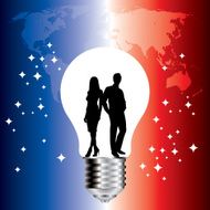 Modern business couple inside a high-tech light bulb N2
