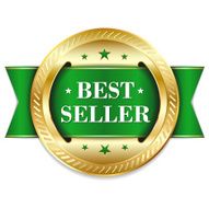 Green gold best seller badge with ribbon