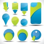 Blue and green labels stickers tags