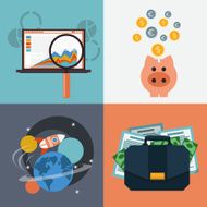 Seo analysis piggy bank space with rocket