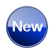 New icon glossy blue glass isolated on white background