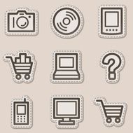 Electronics web icons set 1 brown contour sticker series
