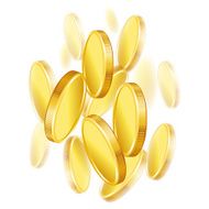 Falling gold shiny coins on white background N2