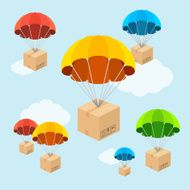 Vector parachute fly with clouds Flat Design