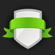Promotional badge with colored ribbon on dark background N3