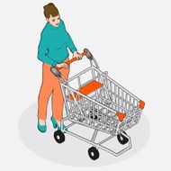 Isometric Grocery Shopping - Walking Woman with Empty C