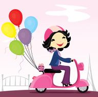 Happy girl riding motorcycle with gift