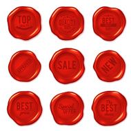 Set of vector red wax seals isolated on white