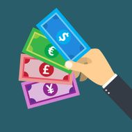 Hand holding banknote vector