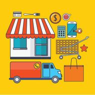 Set of vector shopping concept design flat line
