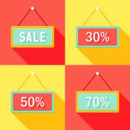Yellow Red Cyan Sale Signs Set