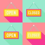Yellow Pink Cyan Open and Closed Signs Set