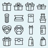 Set of linear icons packaging and gift box