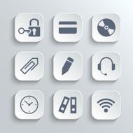 Office icons set - vector white app buttons N2