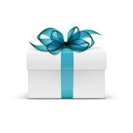 Vector Box with Blue Ribbon and Bow Isolated on Background N4