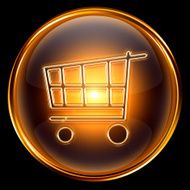 shopping cart icon gold isolated on black background
